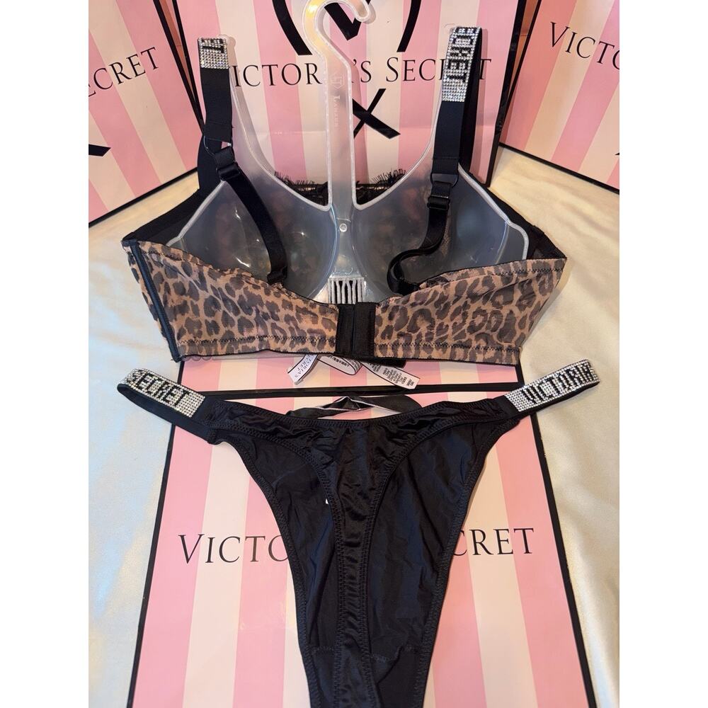 Victoria's Secret Shine Strap Bra 38DD XL Satin Thong - Picture 3 of 3